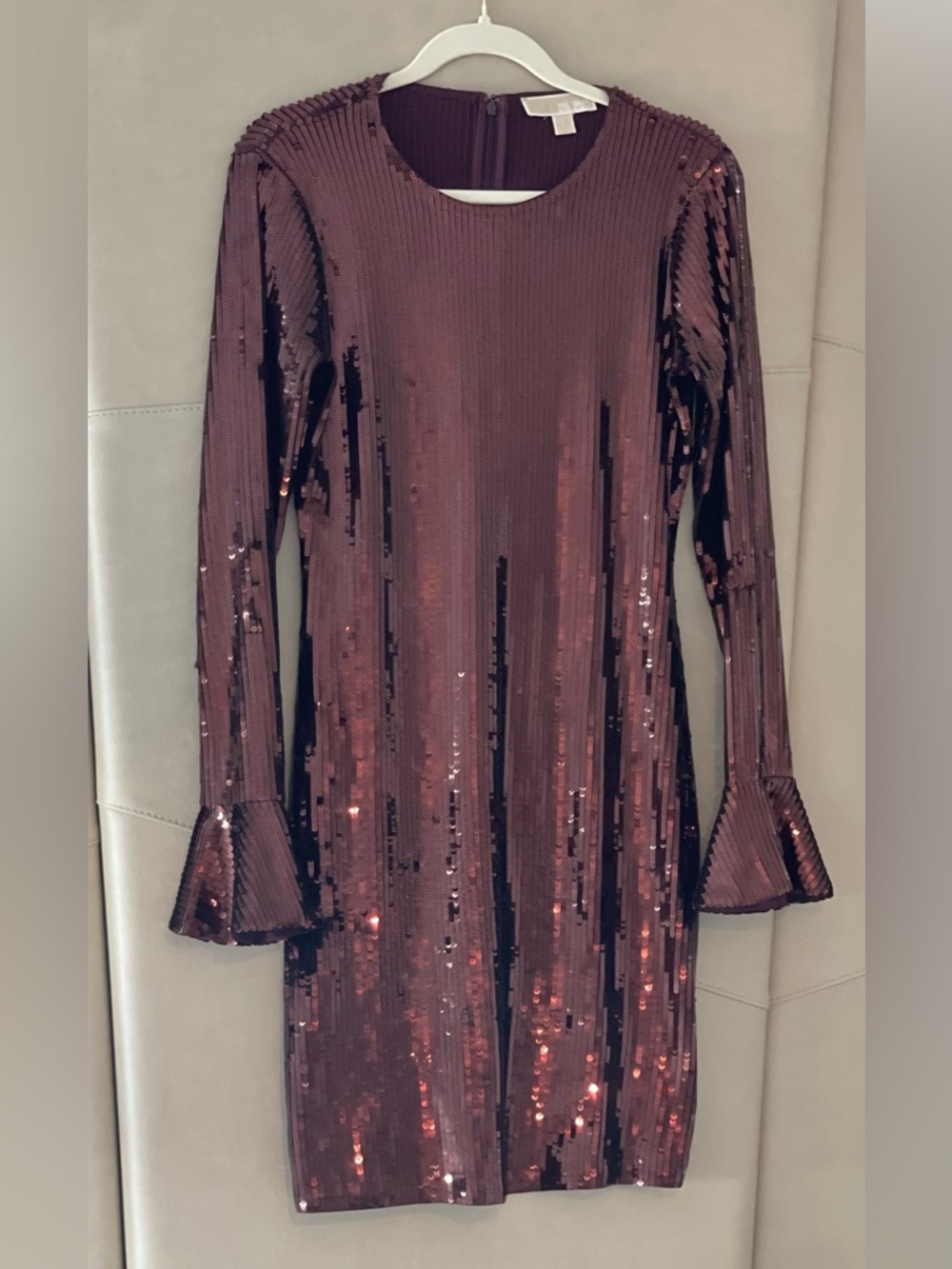 Michael Kors Long Sleeve Sequin Party Dress - Brown Sequin/Burgundy Inner Lining